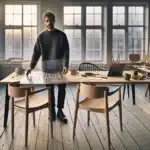 Norwegian designer comparing two similar wooden chairs to assess legal copying