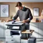 Norwegian office worker using copier scanner setting ocr and two sided scanning