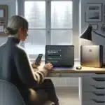 Norwegian woman securely backing up files with encrypted drives and 2fa