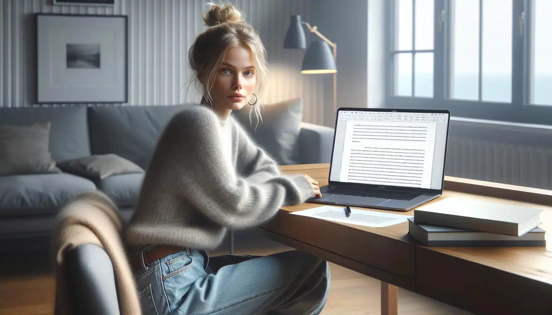 Tips for å kopiere tekst og bilder uten å bryte loven 3 Norwegian writer at laptop carefully quoting and paraphrasing text with clear sources.